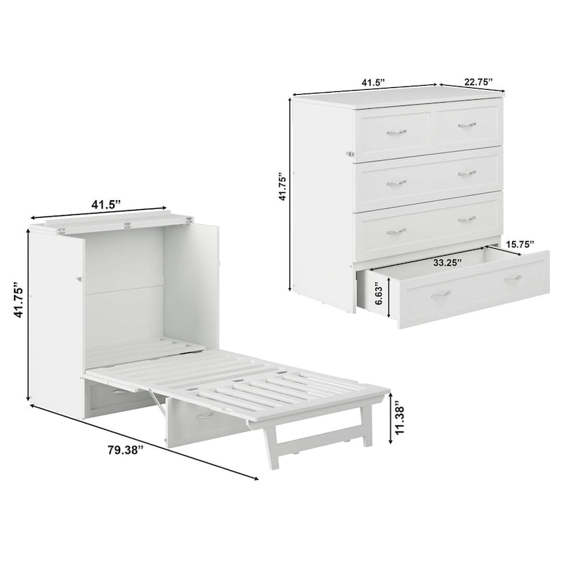Letto a scomparsa Twin XL con materasso in bianco