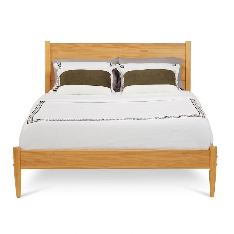 Letto Queen Size con Piattaforma in Legno Massello Stile Mid-Century