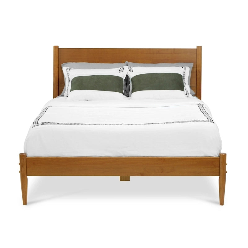 Letto Queen Size con Piattaforma in Legno Massello Stile Mid-Century