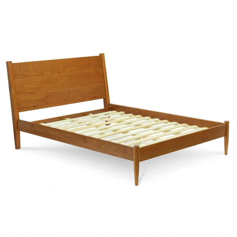 Letto Queen Size con Piattaforma in Legno Massello Stile Mid-Century