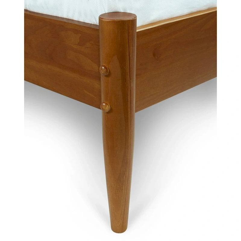 Letto Queen Size con Piattaforma in Legno Massello Stile Mid-Century