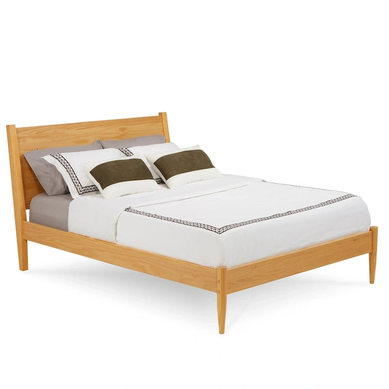 Letto Queen Size con Piattaforma in Legno Massello Stile Mid-Century