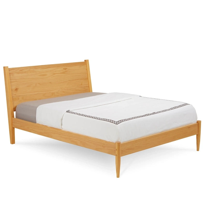 Letto Queen Size con Piattaforma in Legno Massello Stile Mid-Century