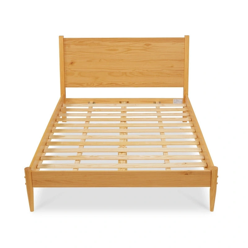 Letto Queen Size con Piattaforma in Legno Massello Stile Mid-Century