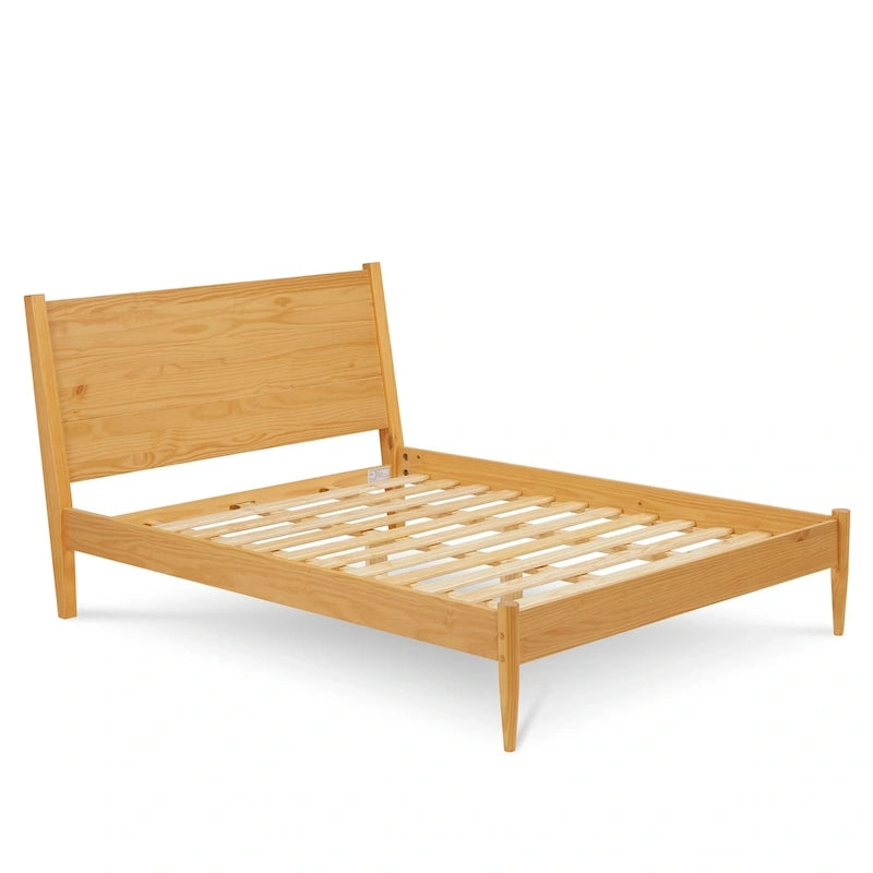 Letto Queen Size con Piattaforma in Legno Massello Stile Mid-Century