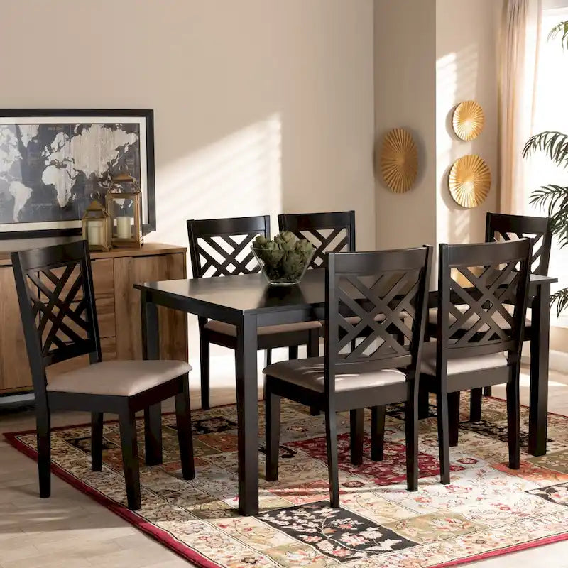 Sala da pranzo imbottita in legno 7 pezzi moderna e contemporanea