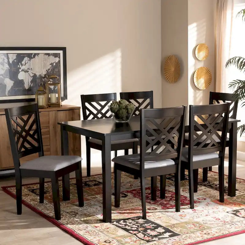 Sala da pranzo imbottita in legno 7 pezzi moderna e contemporanea