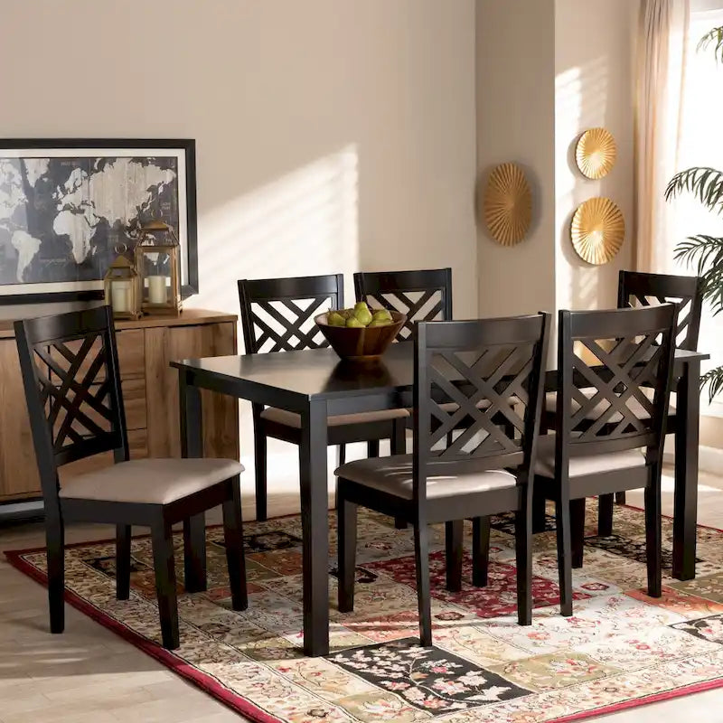 Sala da pranzo imbottita in legno 7 pezzi moderna e contemporanea