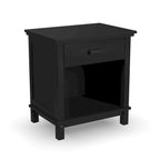 Letto matrimoniale King in legno nero, due comodini e cassettiera