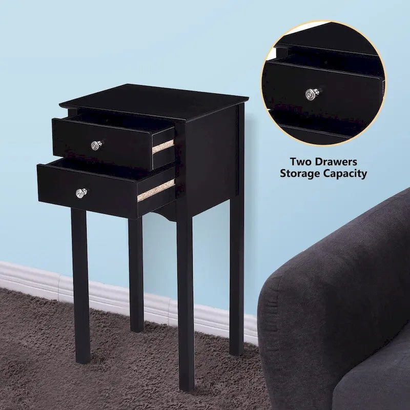 Tavolino d'appoggio Tavolo d'accento con 2 cassetti - Nero - 16,0 x 13,0 x 30,0 (L x P x A)