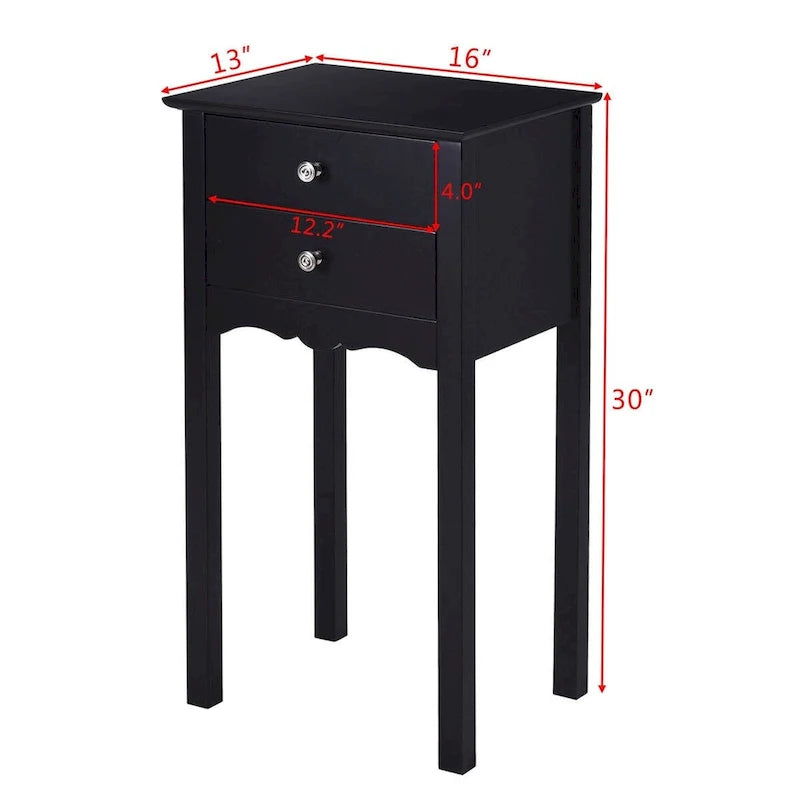 Tavolino d'appoggio Tavolo d'accento con 2 cassetti - Nero - 16,0 x 13,0 x 30,0 (L x P x A)