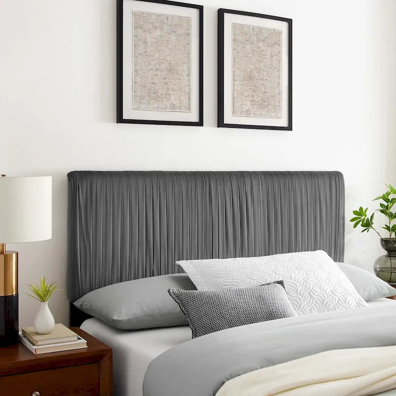 Testiera in velluto performante trapuntato a canali, per letto matrimoniale/queen size