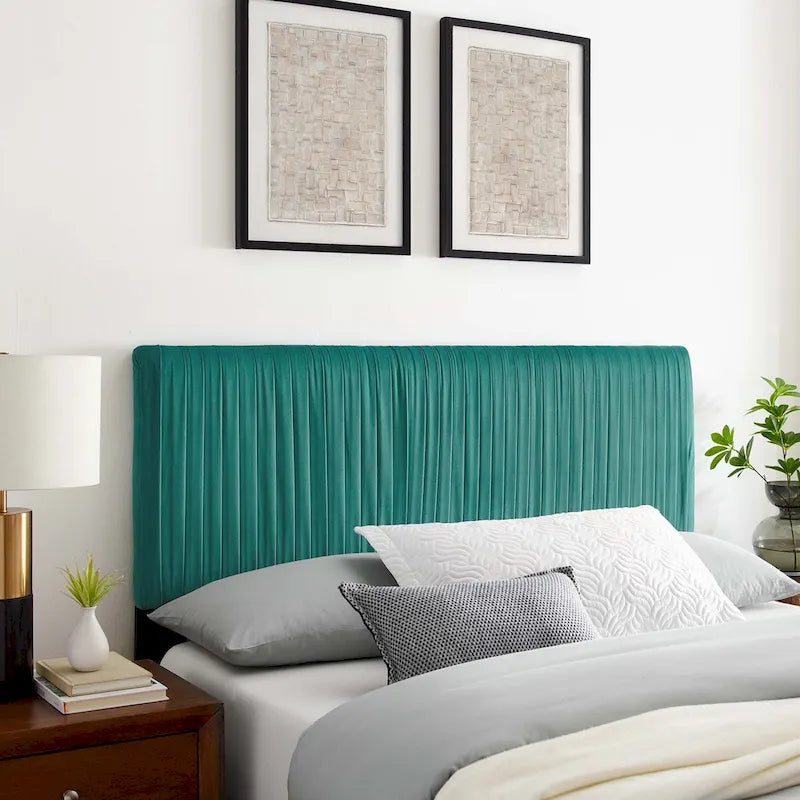 Testiera in velluto performante trapuntato a canali, per letto matrimoniale/queen size