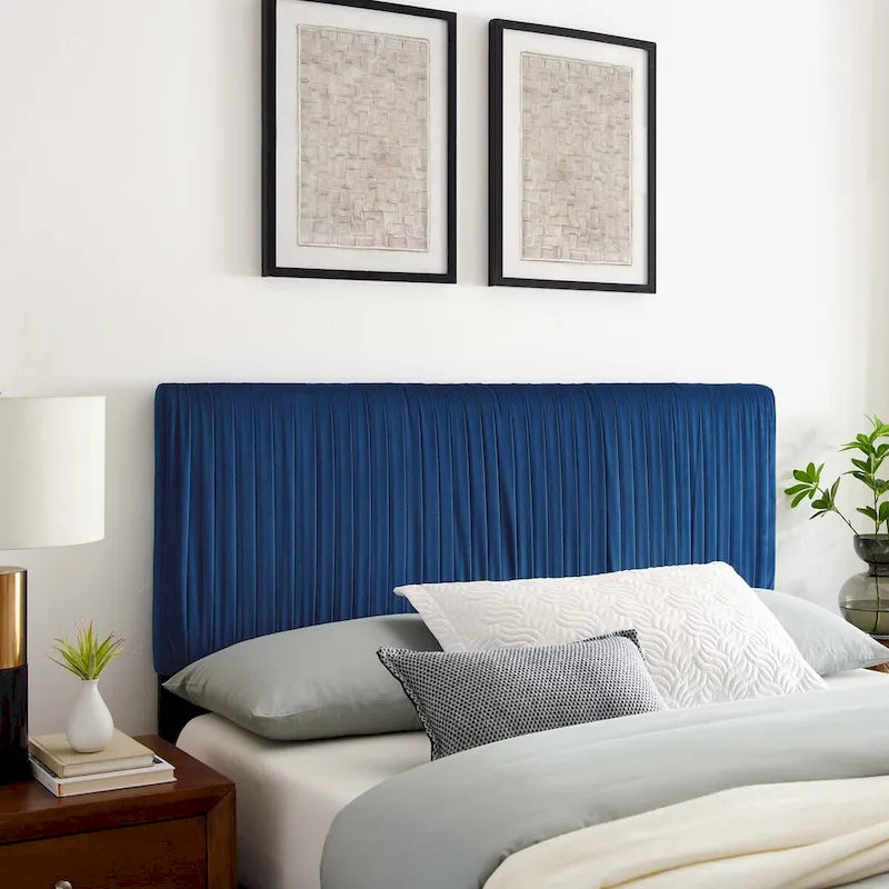 Testiera in velluto performante trapuntato a canali, per letto matrimoniale/queen size