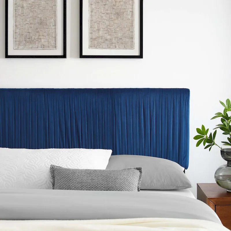 Testiera in velluto performante trapuntato a canali, per letto matrimoniale/queen size