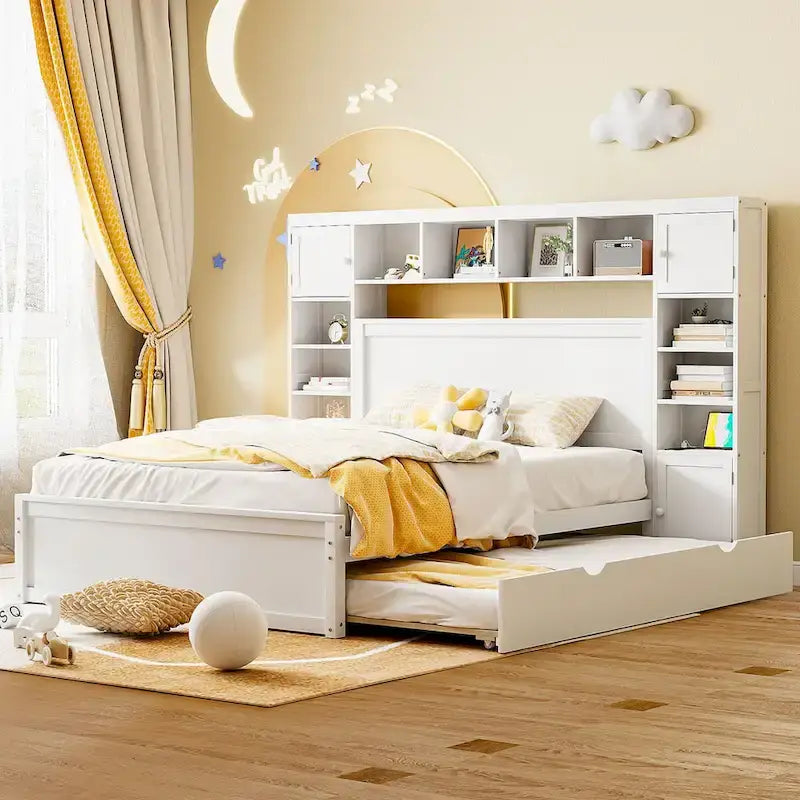 Letto matrimoniale in legno con mobile contenitore integrato