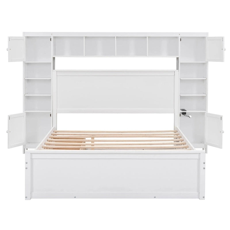 Letto matrimoniale in legno con mobile contenitore integrato