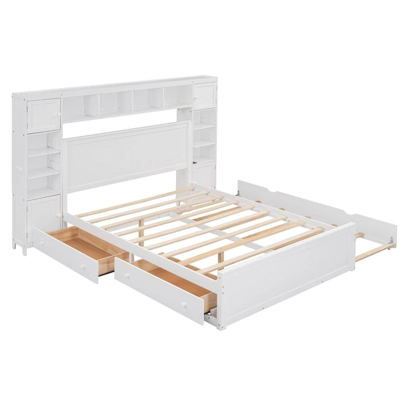 Letto matrimoniale in legno con mobile contenitore integrato