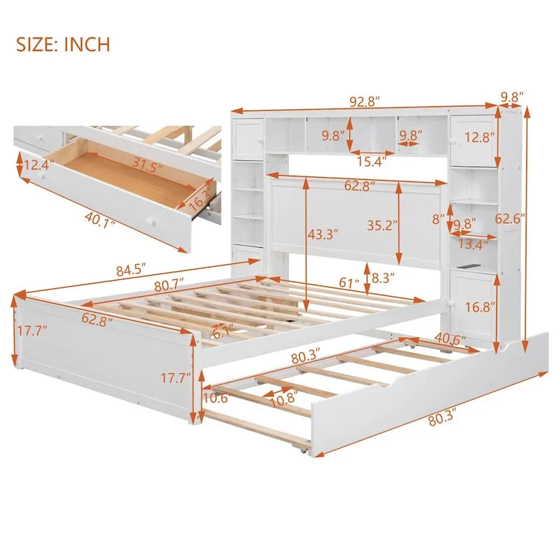 Letto matrimoniale in legno con mobile contenitore integrato
