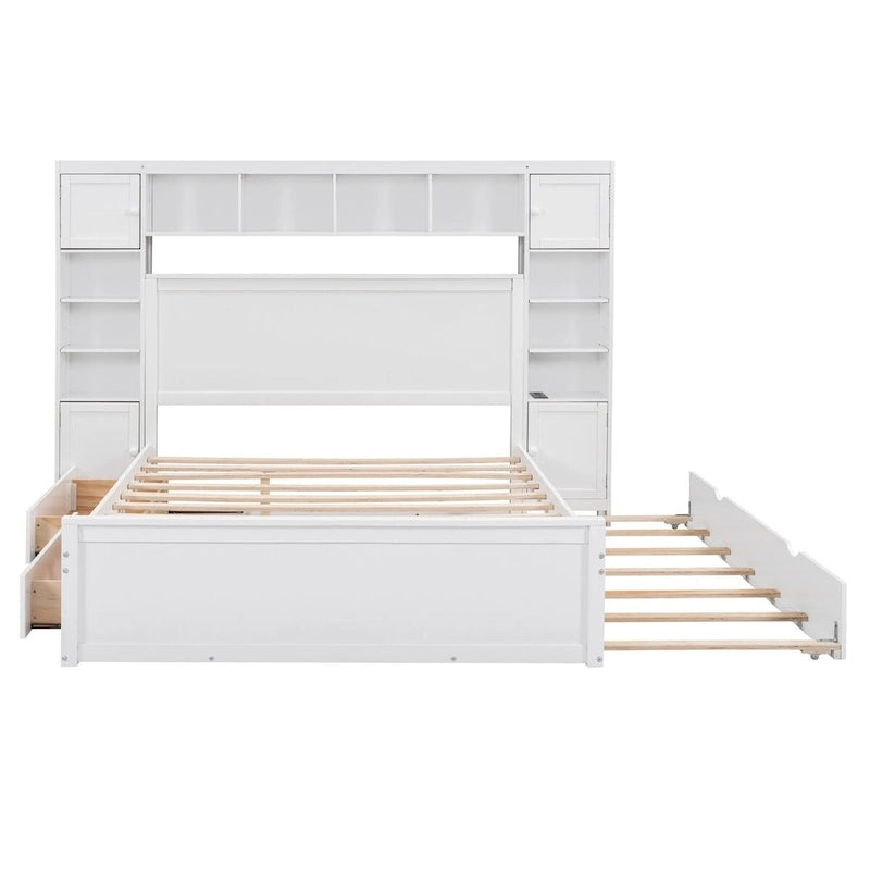 Letto matrimoniale in legno con mobile contenitore integrato