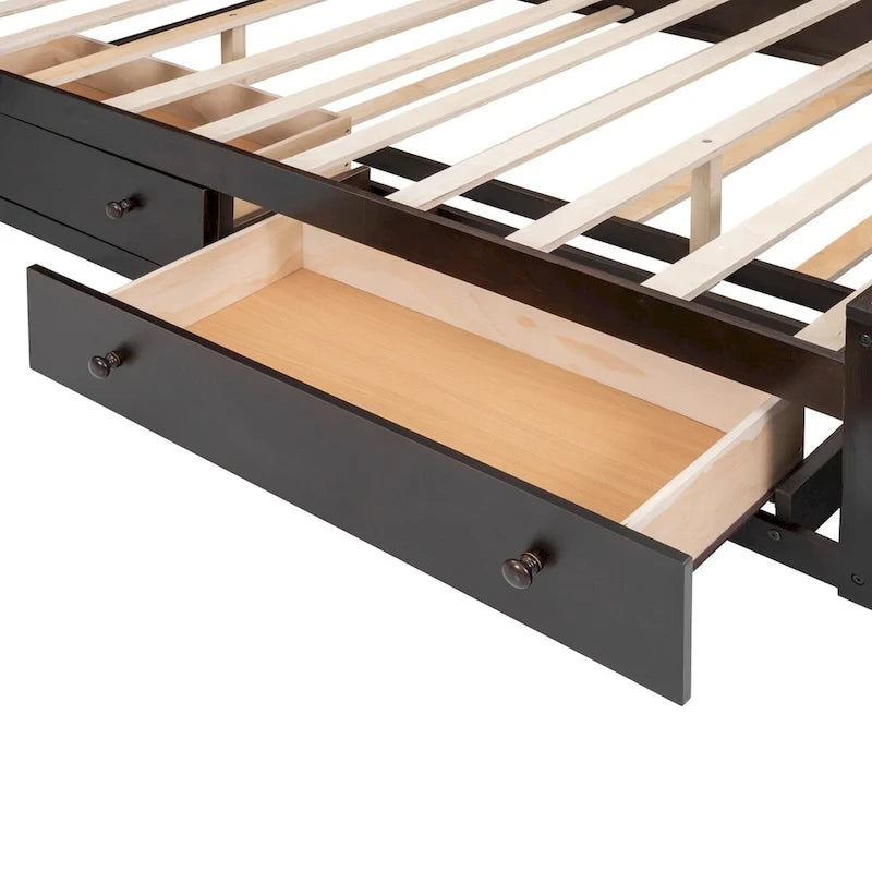 Letto matrimoniale in legno con mobile contenitore integrato