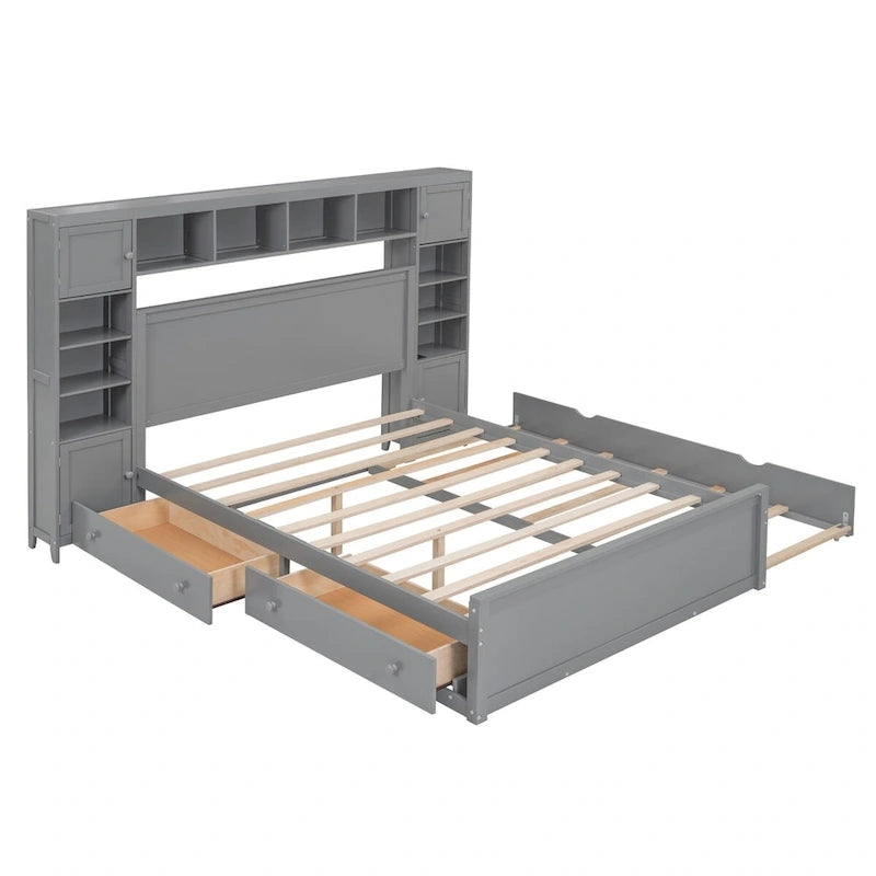 Letto matrimoniale in legno con mobile contenitore integrato