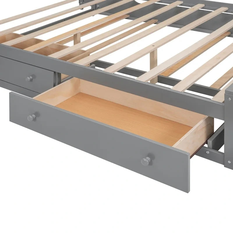 Letto matrimoniale in legno con mobile contenitore integrato