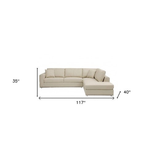 Divano sezionale angolare a due pezzi reclinabile a L in pelle italiana beige - 117