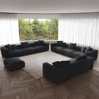 Divano moderno componibile a 3 posti con chaise longue e pouf, in velluto a coste, per soggiorno