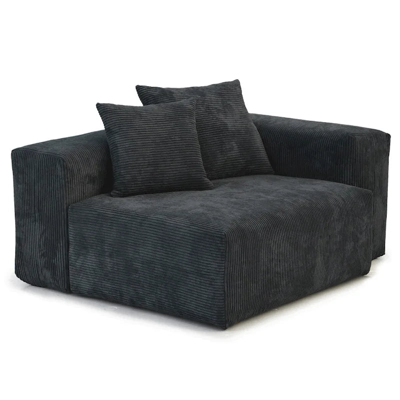 Divano moderno componibile a 3 posti con chaise longue e pouf, in velluto a coste, per soggiorno