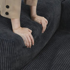 Divano moderno componibile a 3 posti con chaise longue e pouf, in velluto a coste, per soggiorno