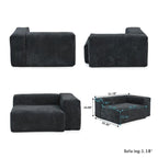 Divano moderno componibile a 3 posti con chaise longue e pouf, in velluto a coste, per soggiorno