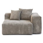 Divano moderno componibile a 3 posti con chaise longue e pouf, in velluto a coste, per soggiorno