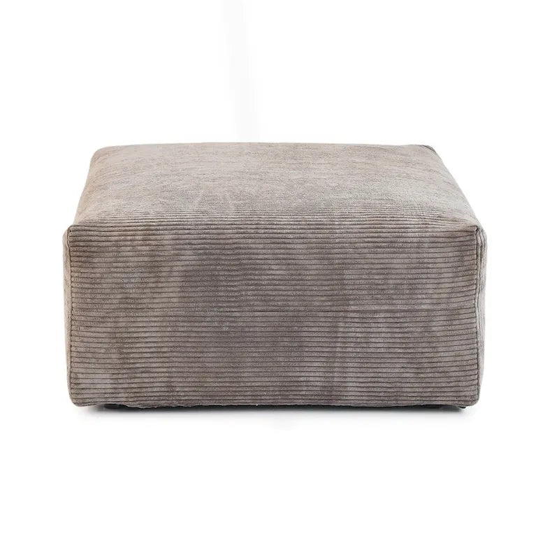 Divano moderno componibile a 3 posti con chaise longue e pouf, in velluto a coste, per soggiorno