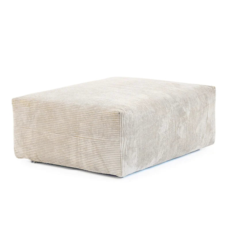 Divano moderno componibile a 3 posti con chaise longue e pouf, in velluto a coste, per soggiorno