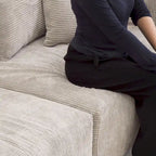 Divano moderno componibile a 3 posti con chaise longue e pouf, in velluto a coste, per soggiorno