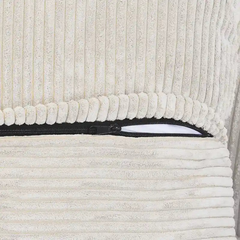 Divano moderno componibile a 3 posti con chaise longue e pouf, in velluto a coste, per soggiorno