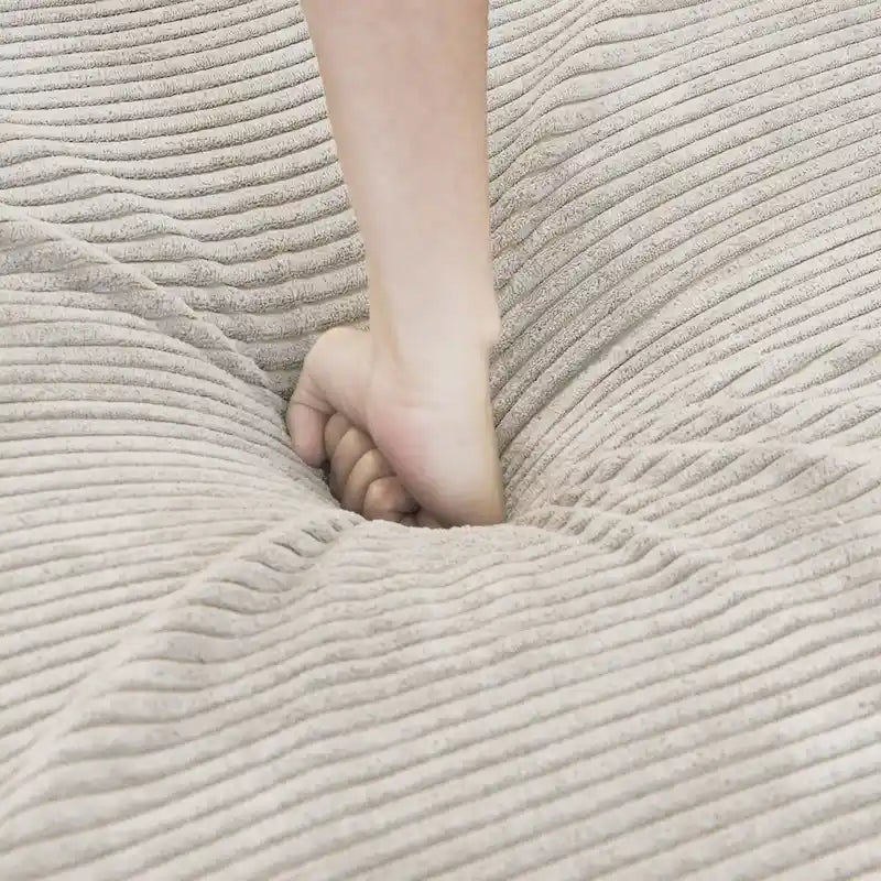 Divano moderno componibile a 3 posti con chaise longue e pouf, in velluto a coste, per soggiorno