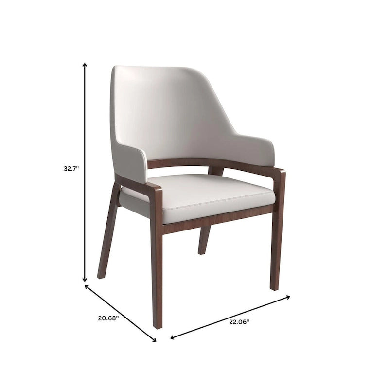 Sedia da pranzo in pelle con schienale aperto curvo e gambe in legno di gomma
