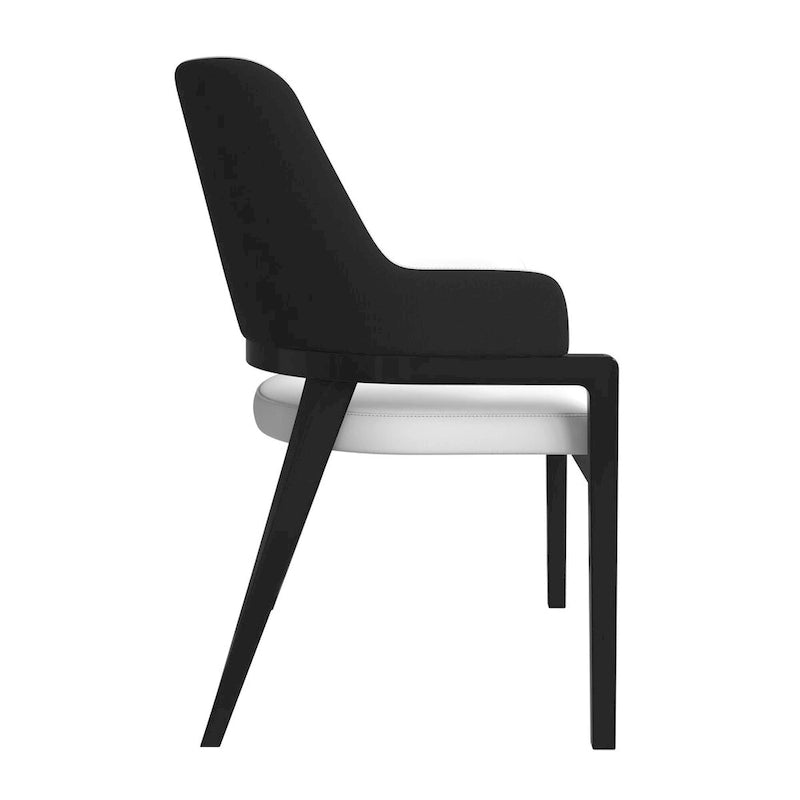 Sedia da pranzo in pelle con schienale aperto curvo e gambe in legno di gomma