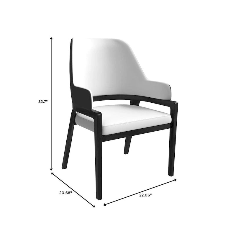 Sedia da pranzo in pelle con schienale aperto curvo e gambe in legno di gomma