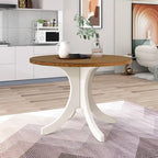 Tavolo da pranzo rotondo a 5 pezzi in legno massello stile Mid-Century, tavolo da cucina con sedie imbottite, tavolo noce+sedia beige