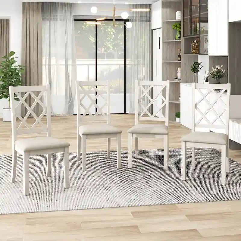 Tavolo da pranzo rotondo a 5 pezzi in legno massello stile Mid-Century, tavolo da cucina con sedie imbottite, tavolo noce+sedia beige