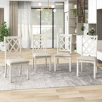 Tavolo da pranzo rotondo a 5 pezzi in legno massello stile Mid-Century, tavolo da cucina con sedie imbottite, tavolo noce+sedia beige