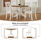 Tavolo da pranzo rotondo a 5 pezzi in legno massello stile Mid-Century, tavolo da cucina con sedie imbottite, tavolo noce+sedia beige