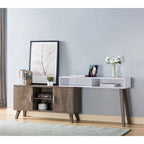 Tavolino console per ingresso con scomparti multi-contenitore, vetrinetta, color nocciola e bianco