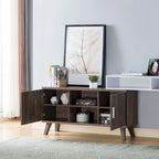 Tavolino console per ingresso con scomparti multi-contenitore, vetrinetta, color nocciola e bianco