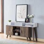 Tavolino console per ingresso con scomparti multi-contenitore, vetrinetta, color nocciola e bianco