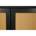Mobile buffet credenza in rattan nero con pannelli artigianali a grana premium, 4 ante in rattan e ripiani regolabili