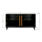 Mobile buffet credenza in rattan nero con pannelli artigianali a grana premium, 4 ante in rattan e ripiani regolabili
